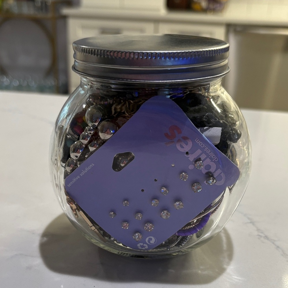 Glass Jar with Assorted Jewelry